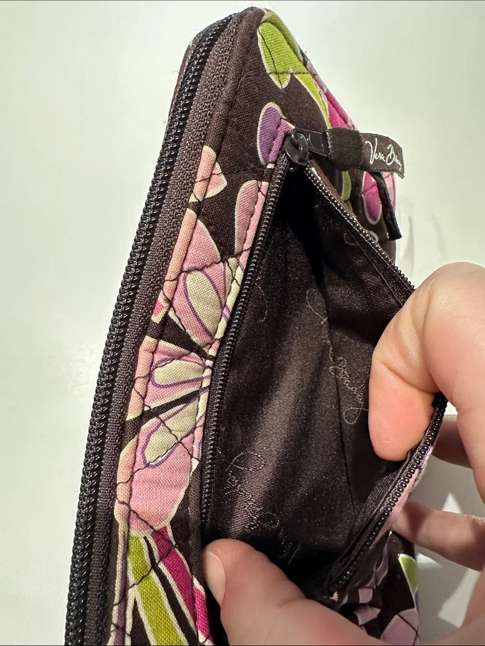 Vera Bradley Black Wristlet with Pink and Green Floral Print